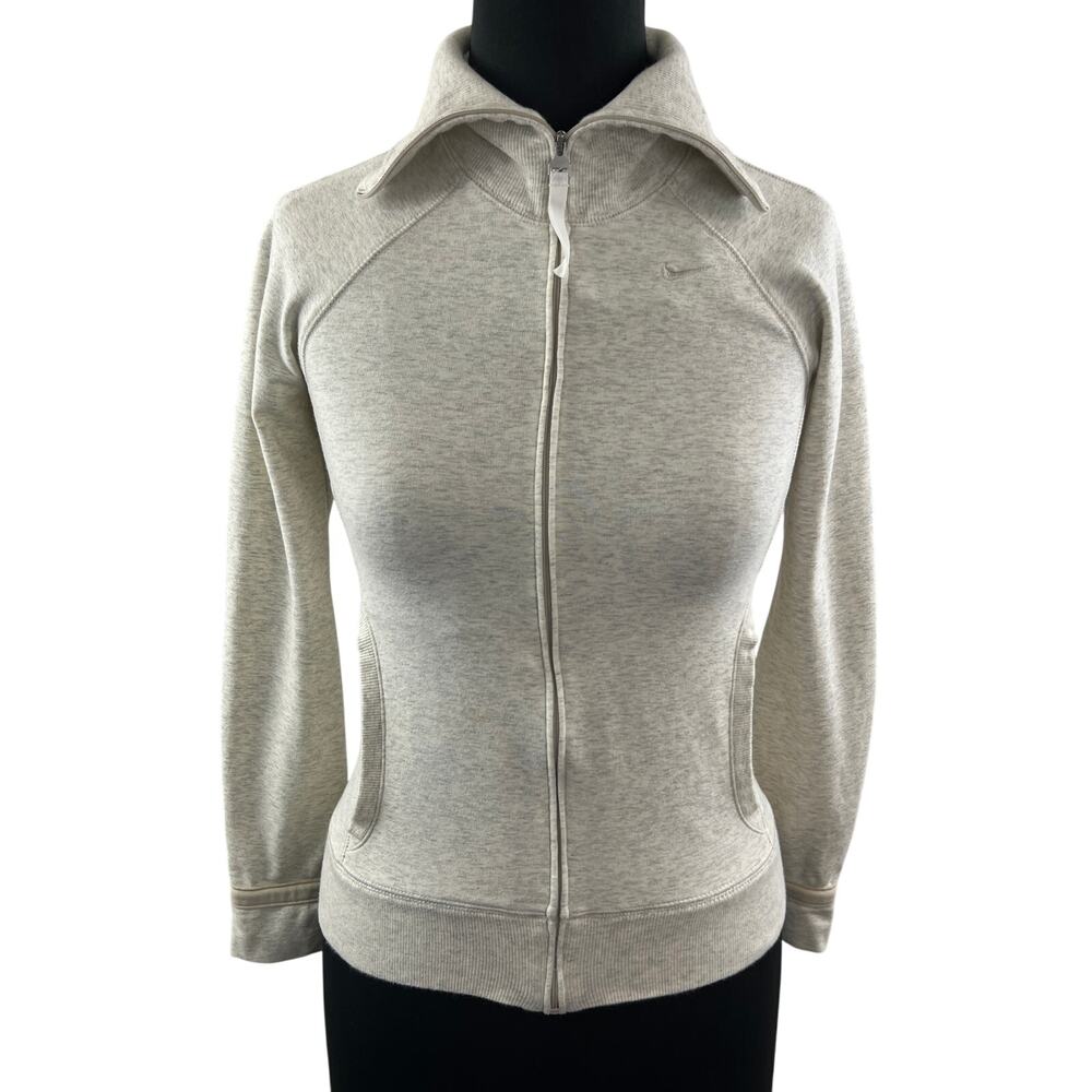 Vintage NIKE Off White Full Zip Up Long Sleeve High Collar Jacket Top Size XS
